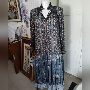 Code X Mode Maxi Peasant Dress M Tiered Chiffon Boho Mixed Floral Print Lined